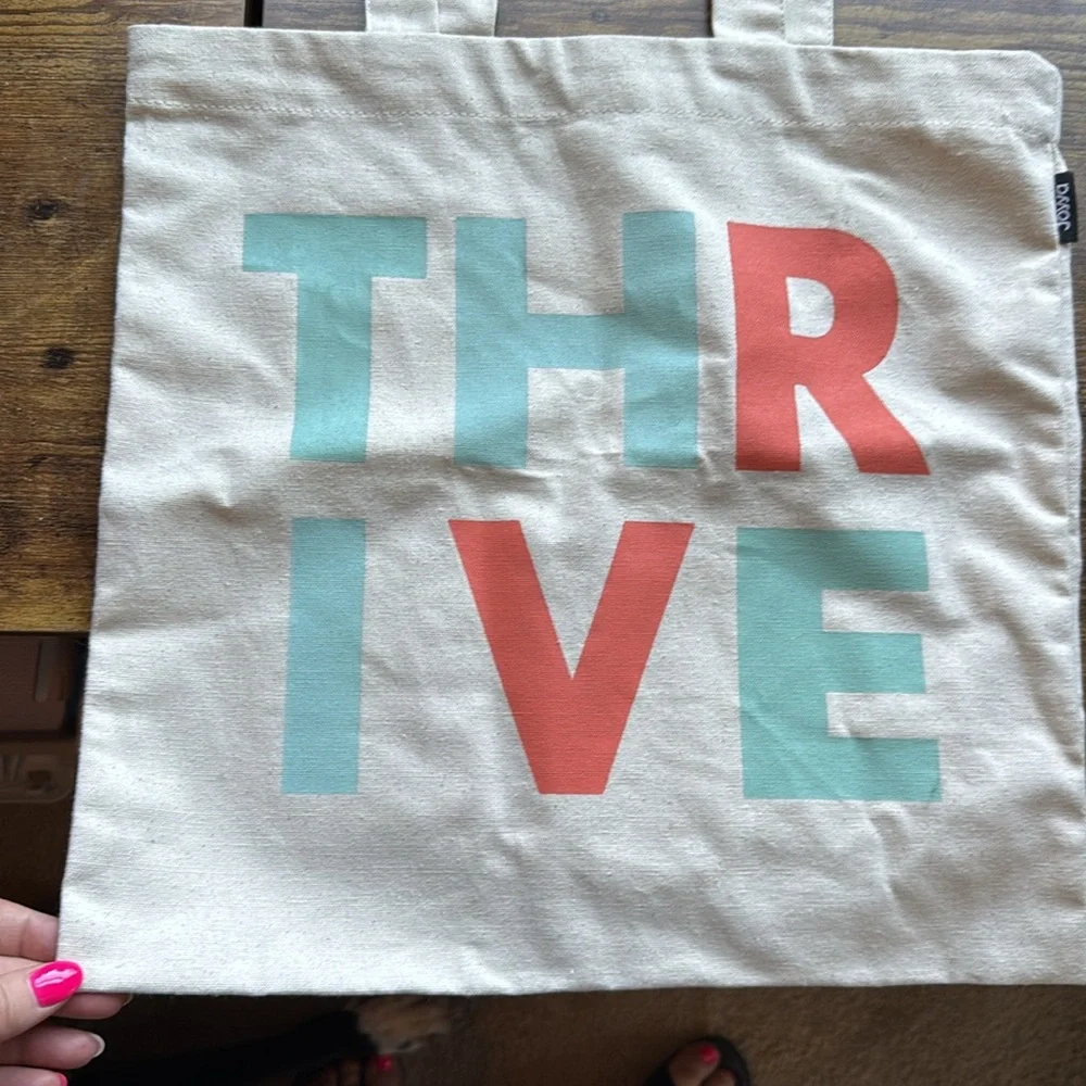 Tan Canvas Tote Bag with Colorful 'THRIVE' Print